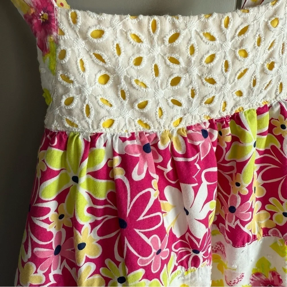 Penelope Mack Girls Cotton Dot Embroidery Eyelet Lace A-line Tank Dress Size-5